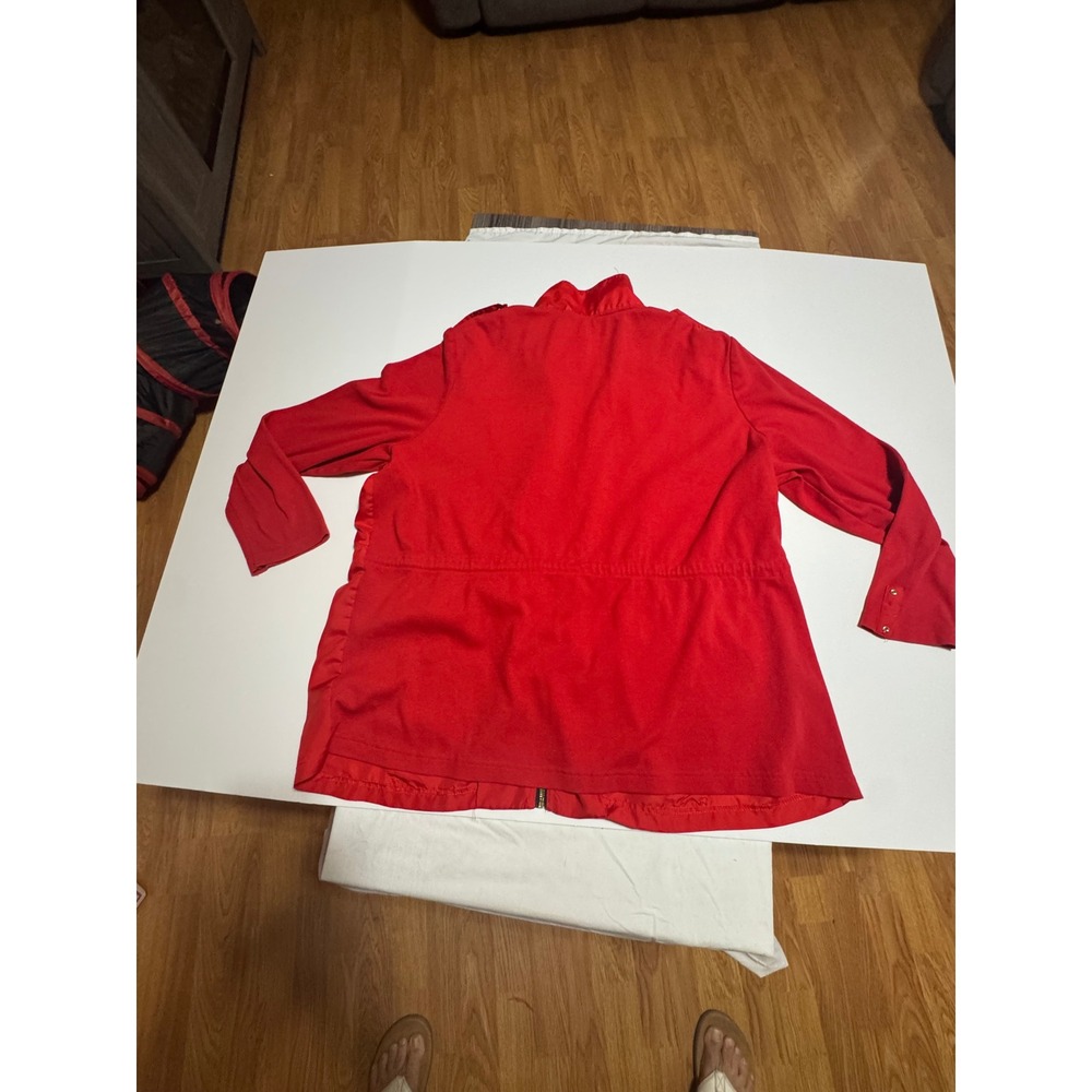 Onque Woman Red Utility Jacket Mixed Media Knit Zip Drawstring Plus Size 3X